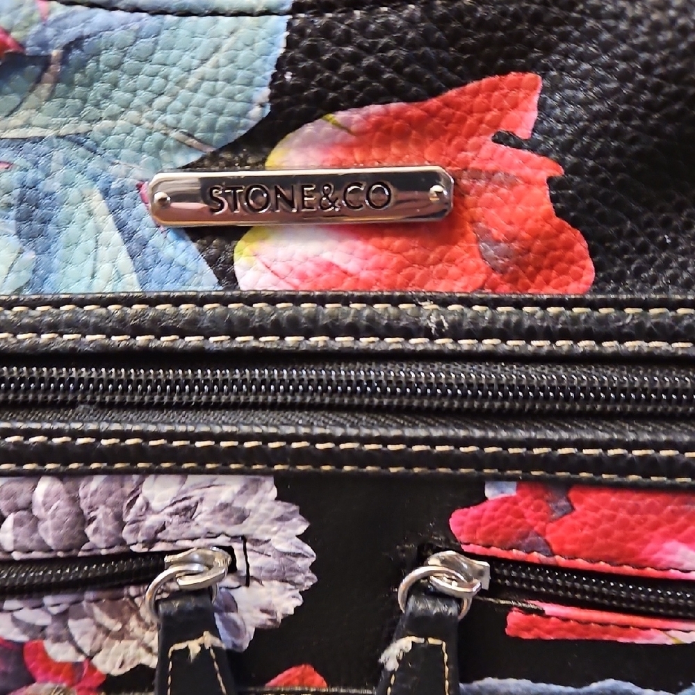 Stone & Co. Floral Black Leather Bag